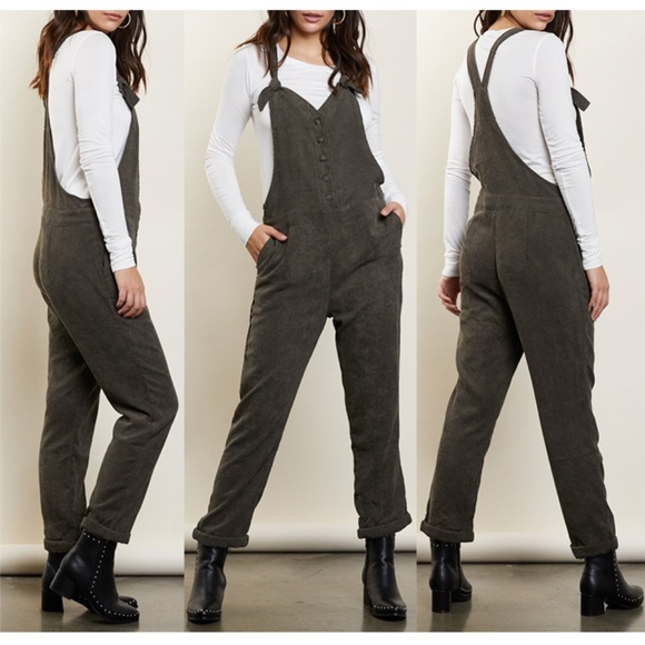 Mustard Seed Dresses & Skirts - Mustard Seed Olive Corduroy Crop Overall Jumpsuit